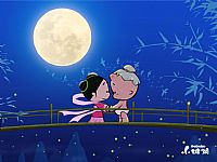 小破孩七夕相會浪漫ppt背景圖片